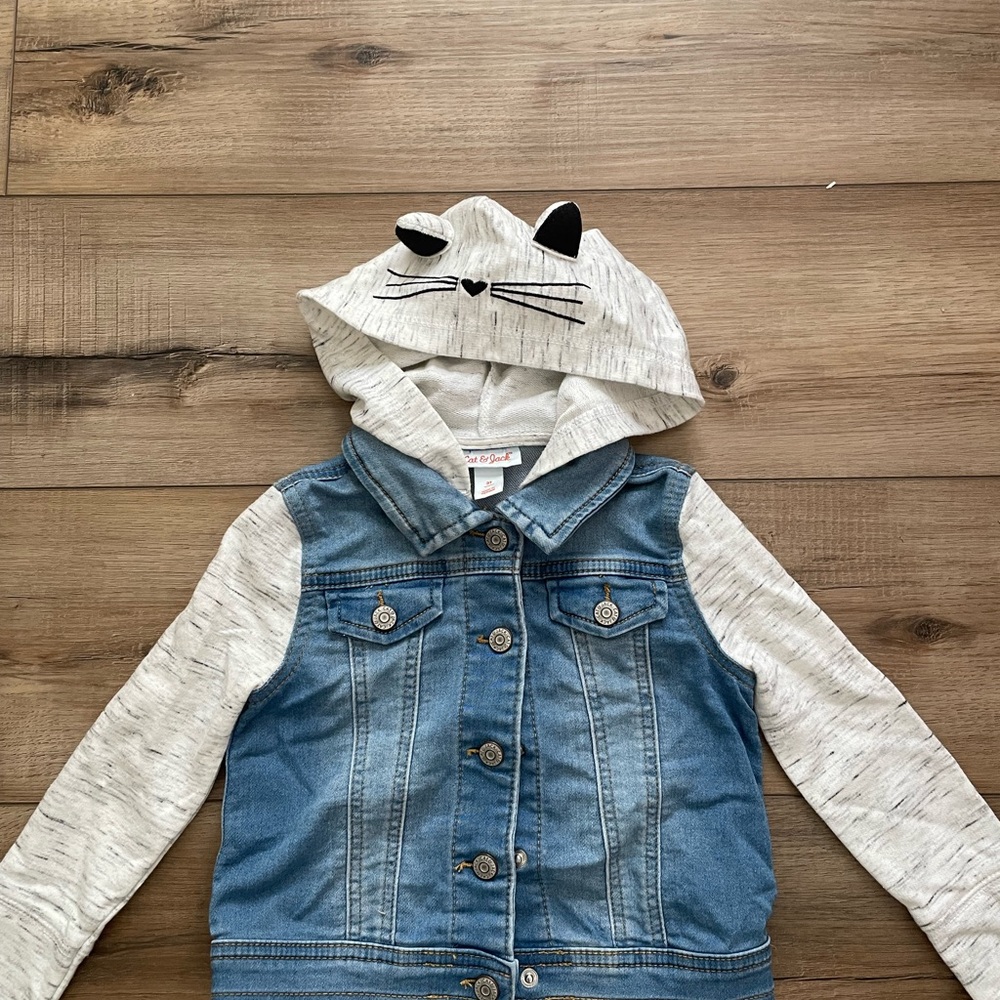 Cat & Jack Blue Denim Jacket with cat ear hood, denim hoodie cat jacket, target